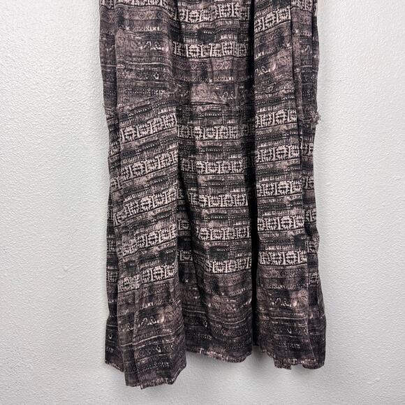 Free People Brown Black Printed Sleeveless Midi Dress Boho Open Back L - Picture 3 of 9